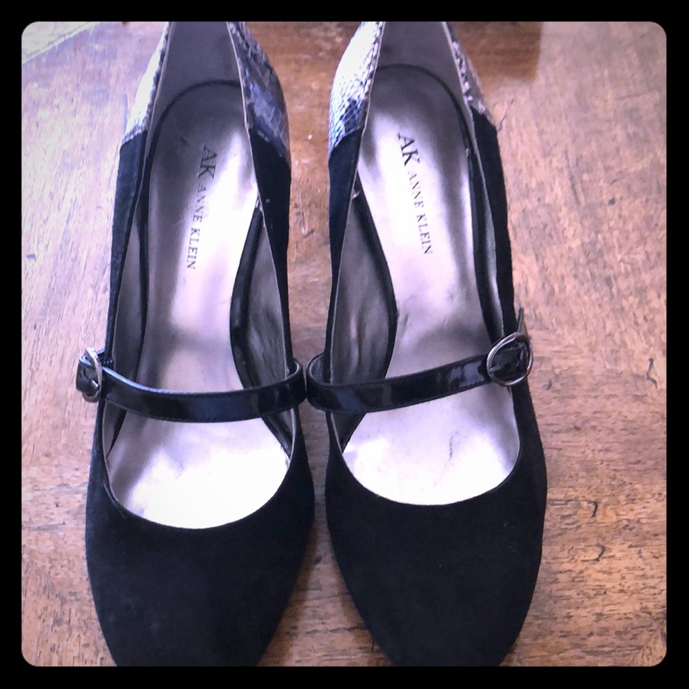 Black suede snakeskin trimmed shoes
